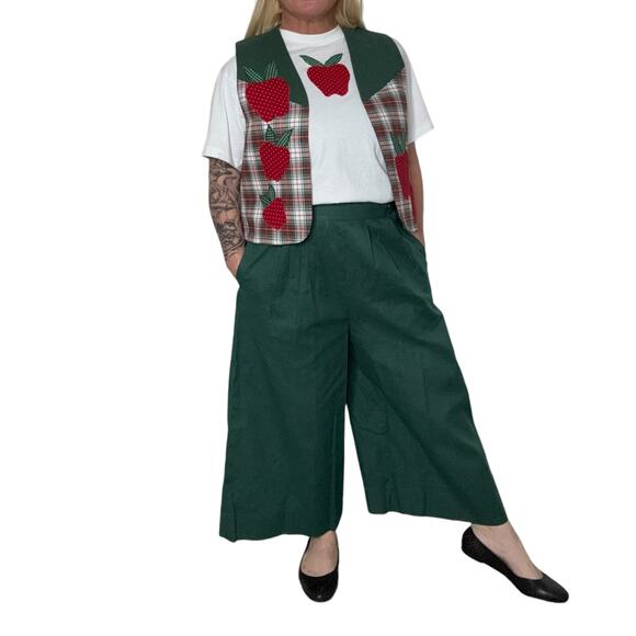 Vintage Pants - Vintage Hand Home Made Grannycore Set vest pants sz 8 Medium homemade Strawberry